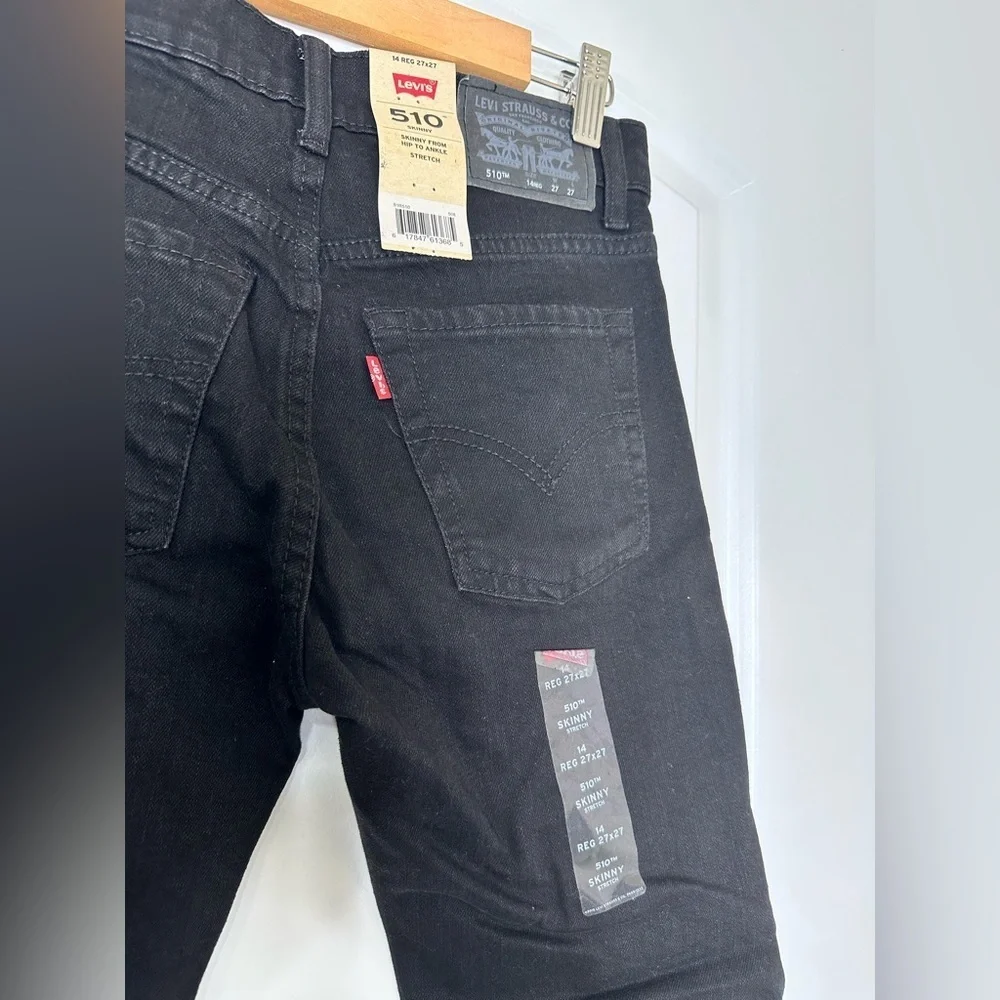 Levi’s Boys' 510 Skinny Fit Performance Jeans Black Denim Stretch Size 14R | NWT